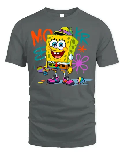 Retro Skater Sponge Graphic T-shirt Youth Style - gray t-shirt on white background