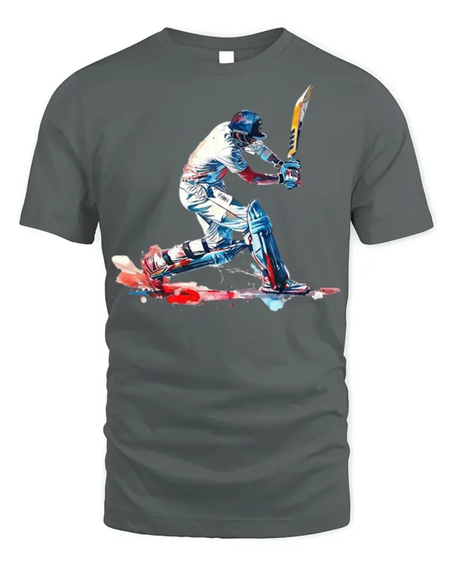 Cricket Batsman Splash Art T-shirt for Players - gray t-shirt on white background