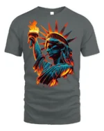Statue of Liberty Flame Graphic T-shirt USA - gray t-shirt on white background