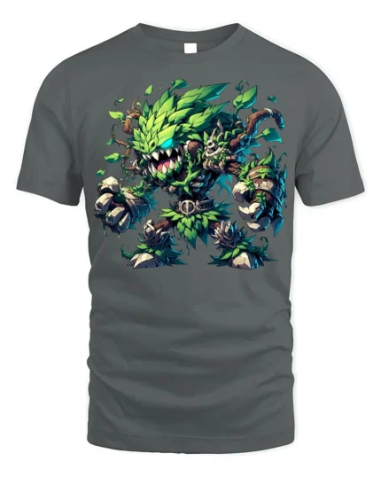 Leaf Monster Forest Guardian T-shirt Fantasy Art - gray t-shirt on white background
