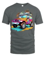 Colorful Beach Jeep Adventure Graphic T-shirt - gray t-shirt on white background