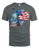 Statue of Liberty American Flag T-shirt USA - gray t-shirt on white background