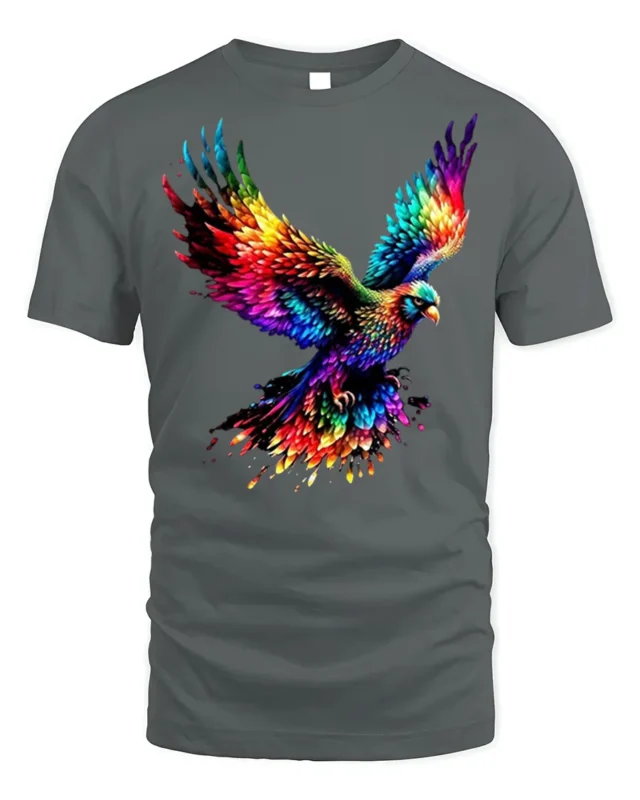 Colorful Rainbow Eagle Splash T-shirt Art Print - gray t-shirt on white background