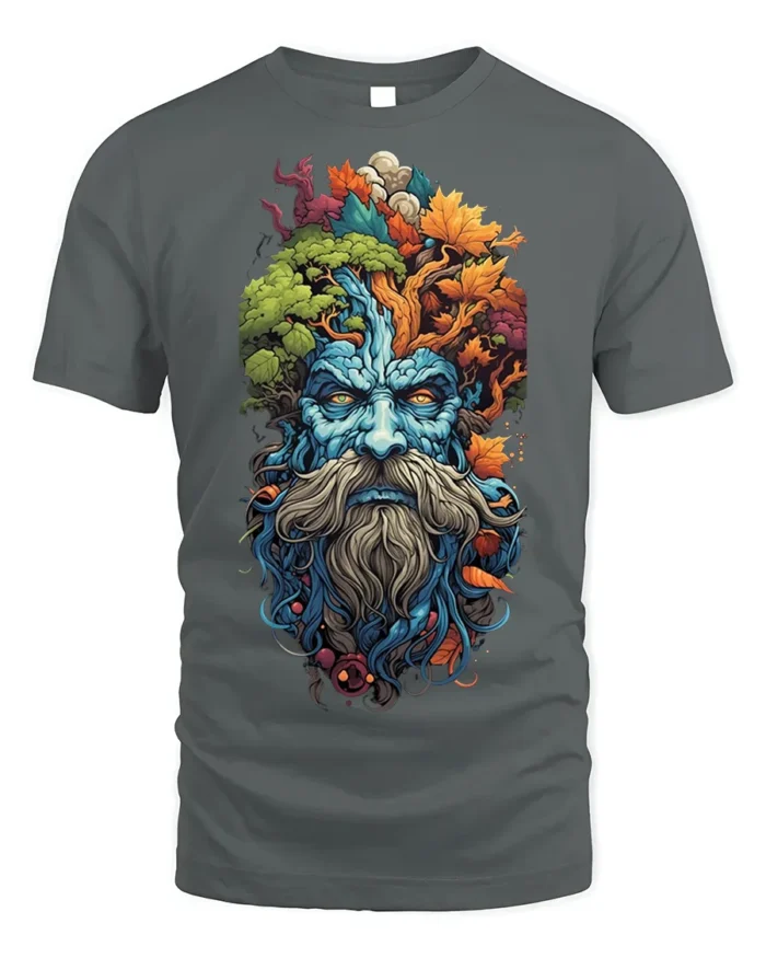 Forest Spirit Tree Wizard T-shirt Nature Art - gray t-shirt on white background