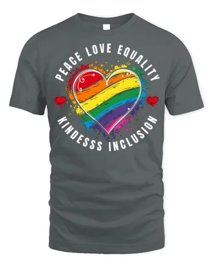 Peace Love Equality Pride Heart T-shirt - gray t-shirt on white background