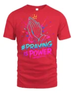 Praying Hands Faith Power Graphic T-shirt - red t-shirt on white background