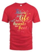 Music Is Life Rainbow Beats T-shirt - red t-shirt on white background