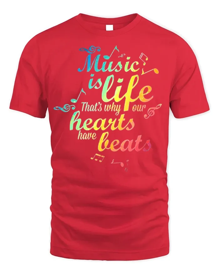 Music Is Life Rainbow Beats T-shirt - red t-shirt on white background