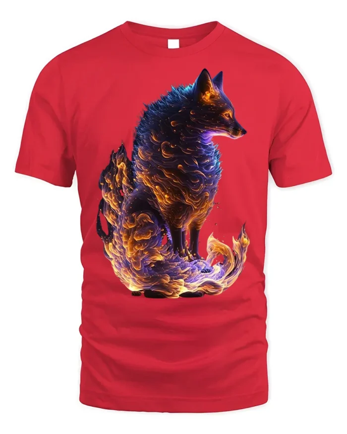 Mythical Flame Fox Spirit T-shirt for Fantasy Fans - red t-shirt on white background