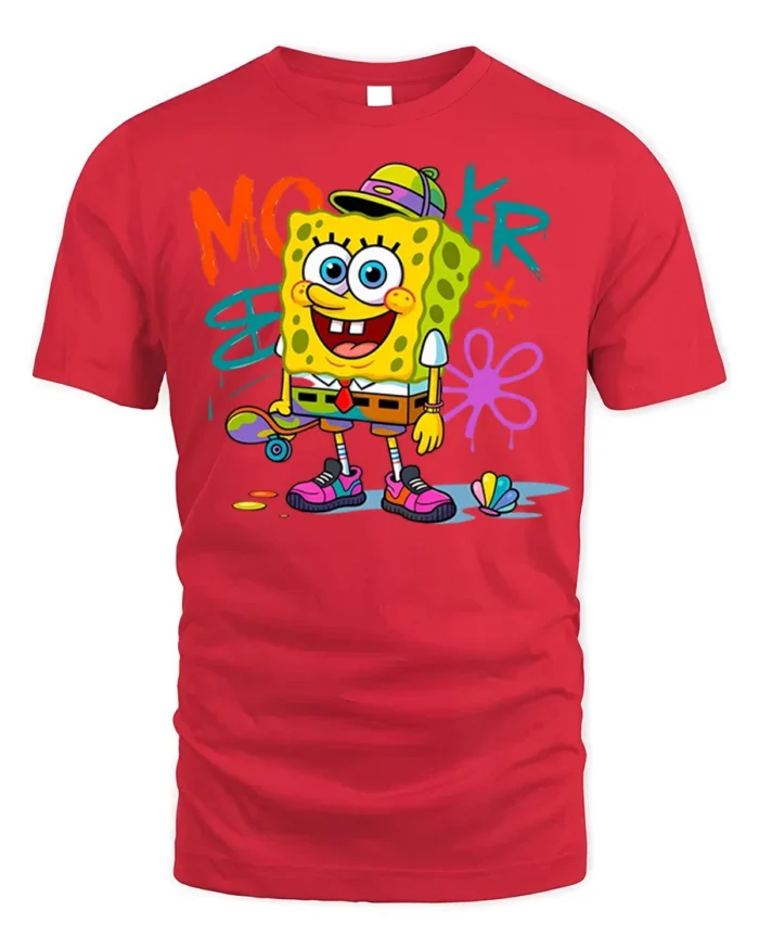 Retro Skater Sponge Graphic T-shirt Youth Style - red t-shirt on white background
