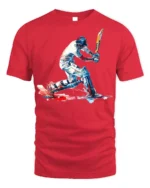 Cricket Batsman Splash Art T-shirt for Players - red t-shirt on white background