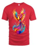 Rainbow Phoenix Splash T-shirt for Fantasy Lovers - red t-shirt on white background