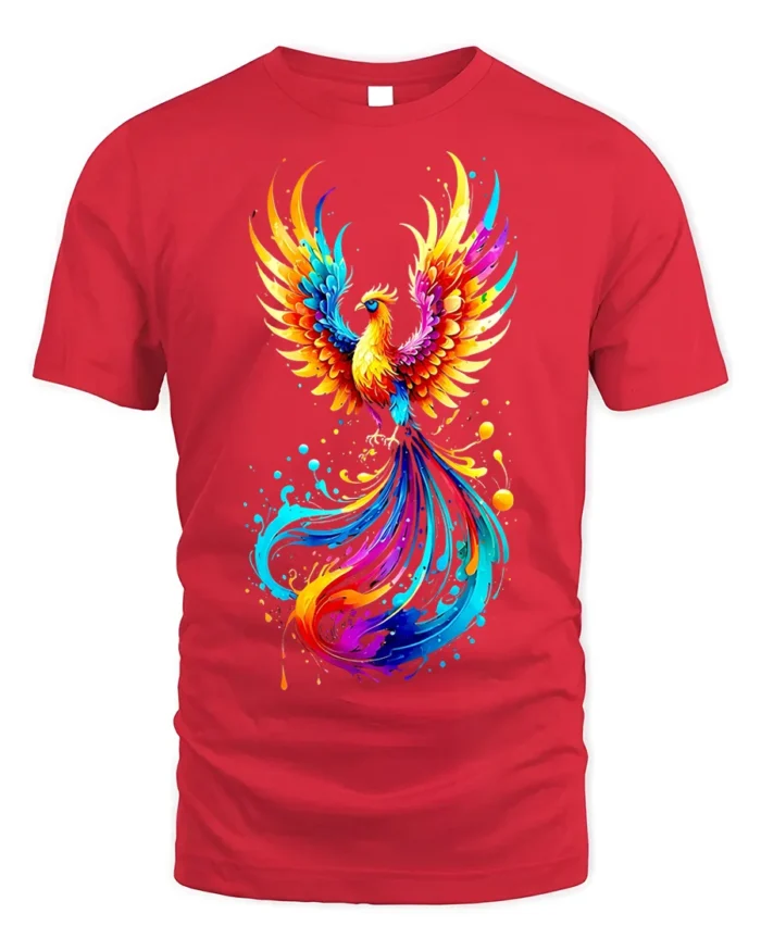 Rainbow Phoenix Splash T-shirt for Fantasy Lovers - red t-shirt on white background