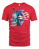 Statue of Liberty American Flag T-shirt USA - red t-shirt on white background