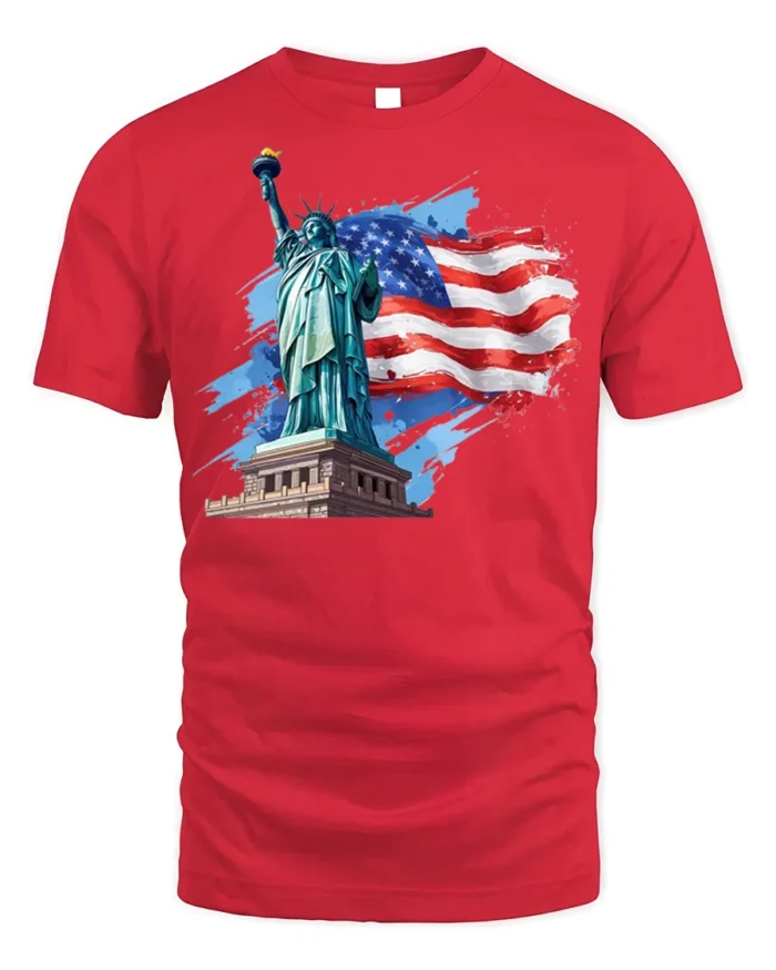 Statue of Liberty American Flag T-shirt USA - red t-shirt on white background