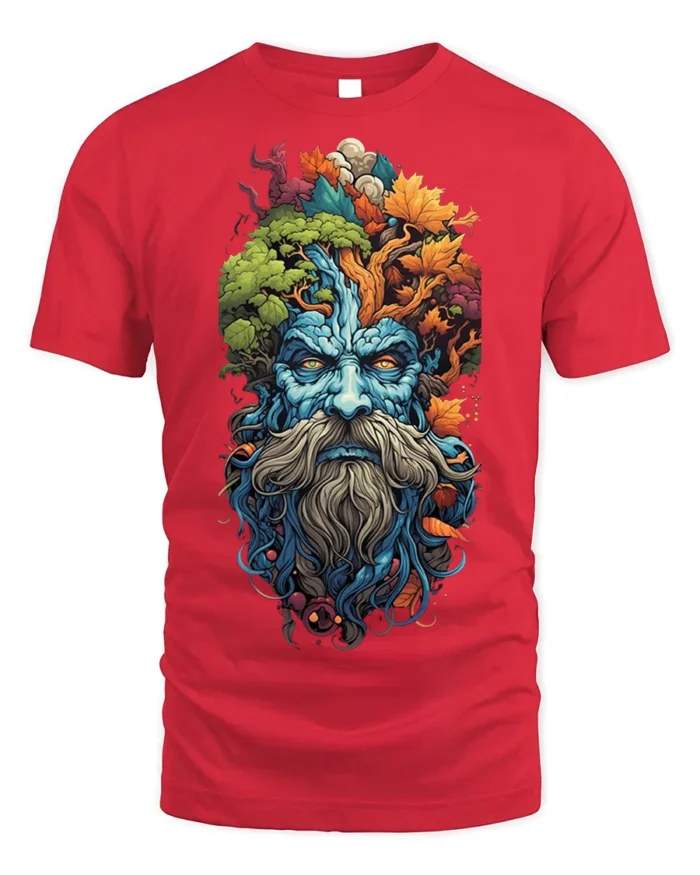Forest Spirit Tree Wizard T-shirt Nature Art - red t-shirt on white background