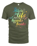 Music Is Life Rainbow Beats T-shirt - military green t-shirt on white background