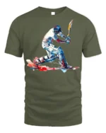 Cricket Batsman Splash Art T-shirt for Players - military green t-shirt on white background