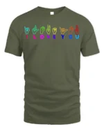 I Love You Sign Language T-shirt Neon Design - military green t-shirt on white background