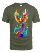 Rainbow Phoenix Splash T-shirt for Fantasy Lovers - military green t-shirt on white background