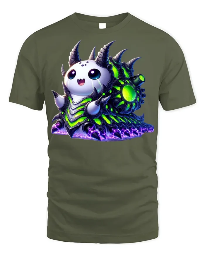 Cute Alien Monster T-shirt Sci-Fi Kawaii Style - military green t-shirt on white background