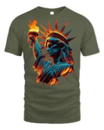 Statue of Liberty Flame Graphic T-shirt USA - military green t-shirt on white background