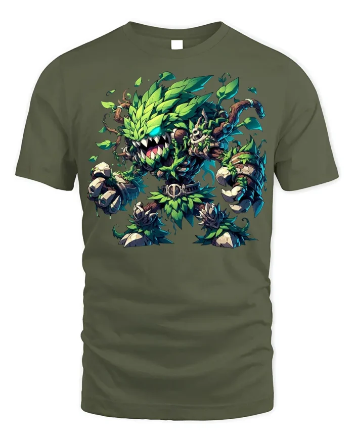 Leaf Monster Forest Guardian T-shirt Fantasy Art - military green t-shirt on white background