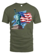 Statue of Liberty American Flag T-shirt USA - military green t-shirt on white background