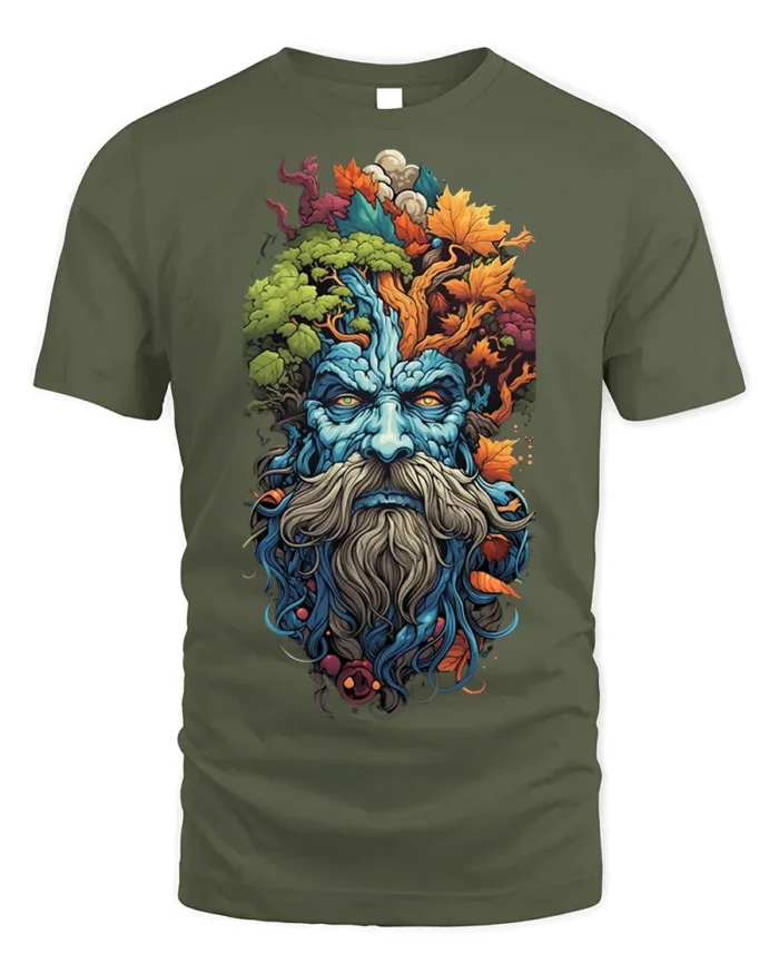 Forest Spirit Tree Wizard T-shirt Nature Art - military green t-shirt on white background