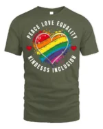 Peace Love Equality Pride Heart T-shirt - military green t-shirt on white background