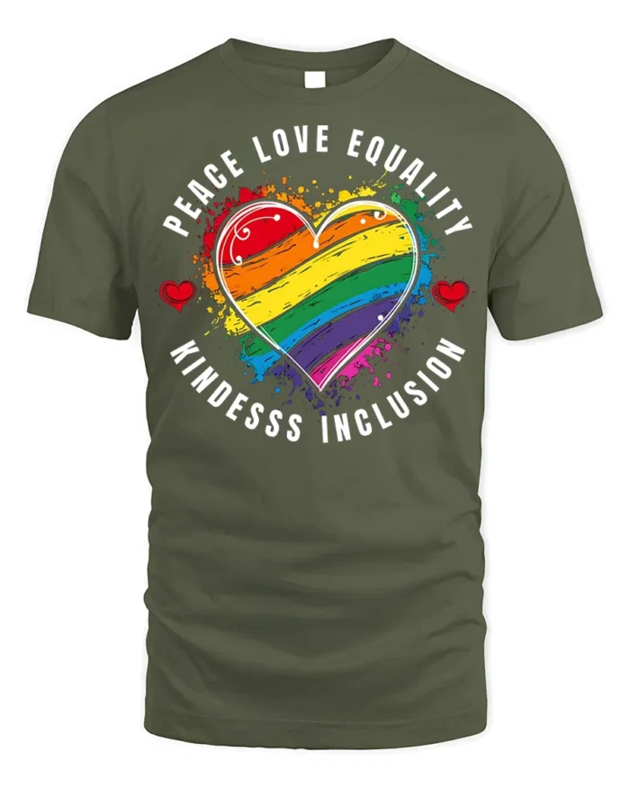 Peace Love Equality Pride Heart T-shirt - military green t-shirt on white background