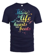 Music Is Life Rainbow Beats T-shirt - navy t-shirt on white background