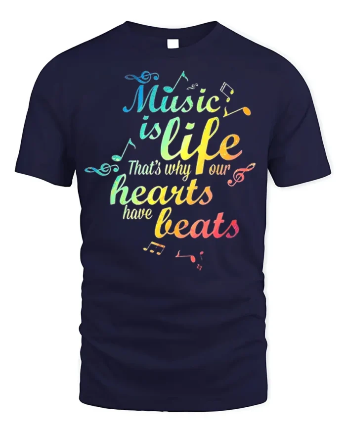 Music Is Life Rainbow Beats T-shirt - navy t-shirt on white background