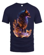 Mythical Flame Fox Spirit T-shirt for Fantasy Fans - navy t-shirt on white background