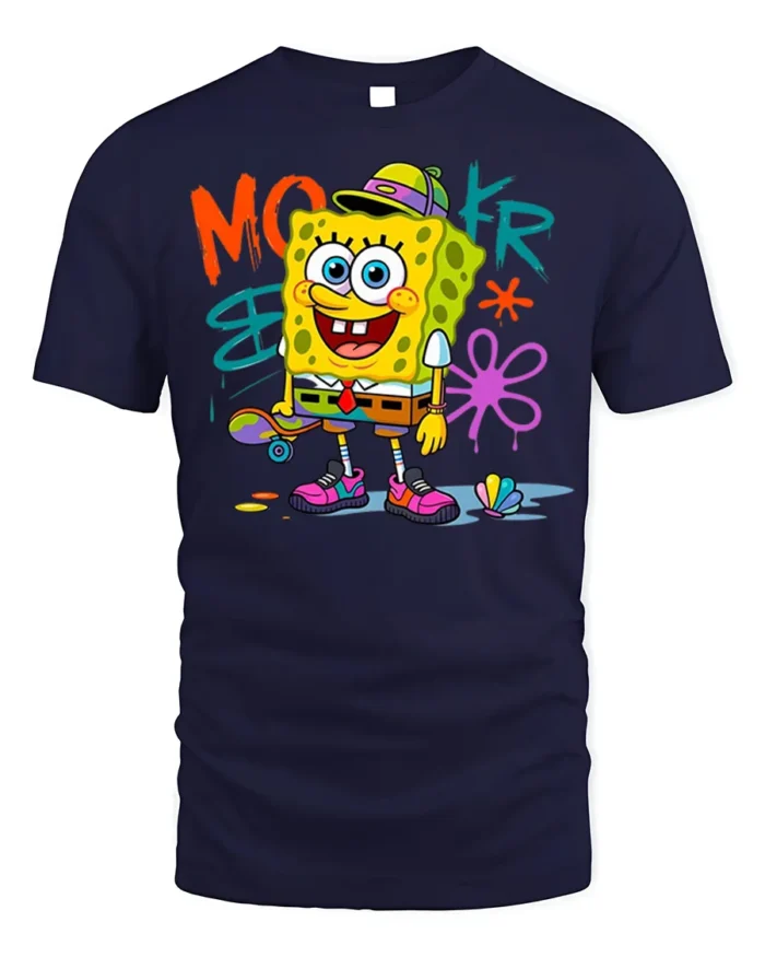 Retro Skater Sponge Graphic T-shirt Youth Style - navy t-shirt on white background