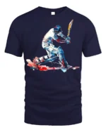 Cricket Batsman Splash Art T-shirt for Players - navy t-shirt on white background