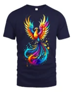 Rainbow Phoenix Splash T-shirt for Fantasy Lovers - navy t-shirt on white background