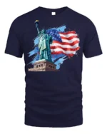 Statue of Liberty American Flag T-shirt USA - navy t-shirt on white background