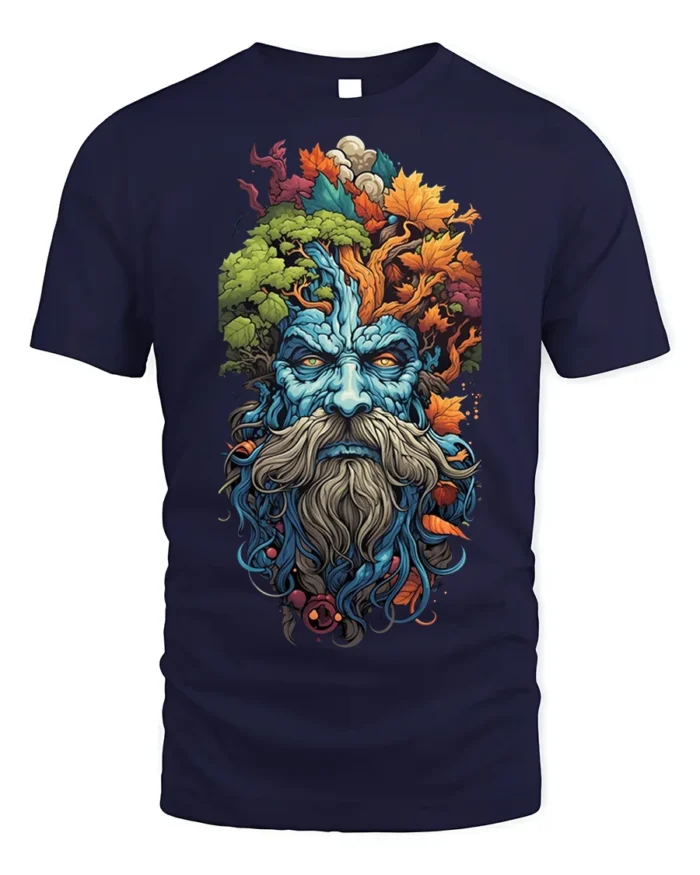 Forest Spirit Tree Wizard T-shirt Nature Art - navy t-shirt on white background