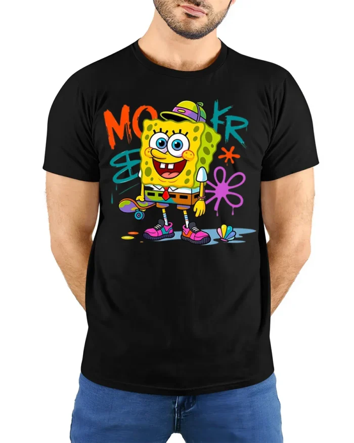 Retro Skater Sponge Graphic T-shirt Youth Style - model wearing black shirt, hands behind back