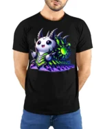 Cute Alien Monster T-shirt Sci-Fi Kawaii Style - model wearing black shirt, hands behind back