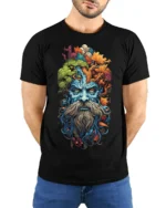 Forest Spirit Tree Wizard T-shirt Nature Art - model wearing black shirt, hands behind back
