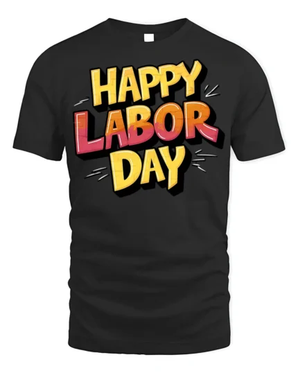 Bold Happy Labor Day Graphic T-Shirt USA - black t-shirt on white background