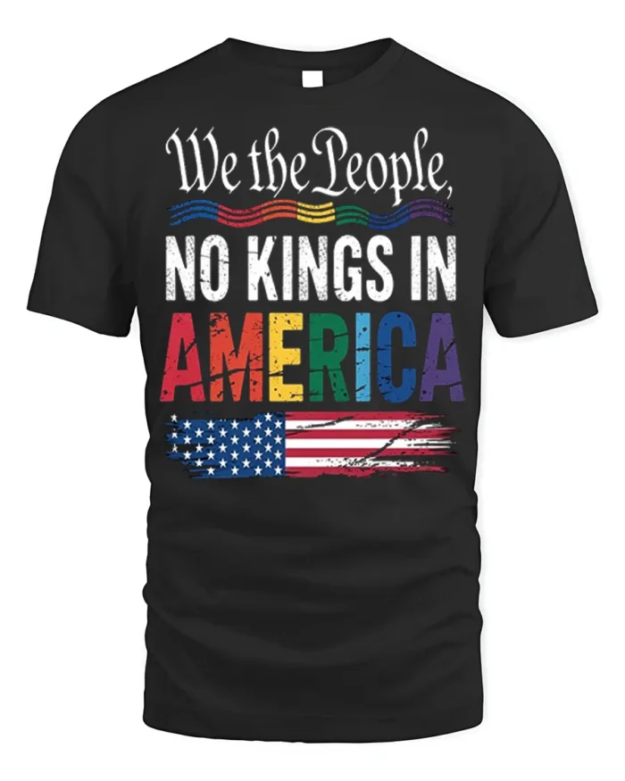 No Kings in America Patriotic Pride T-Shirt - black t-shirt on white background