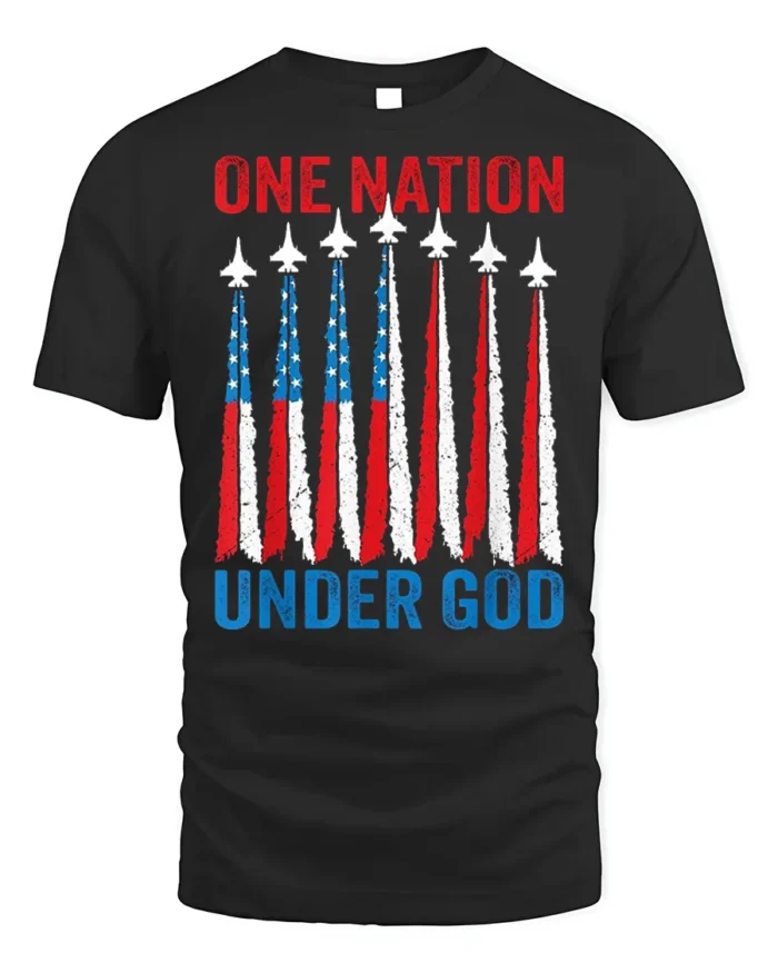 One Nation Under God Patriotic Jet T-Shirt - black t-shirt on white background