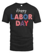 Happy Labor Day T-Shirt with USA Patterns - black t-shirt on white background