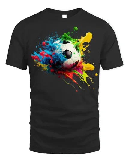 Color Splash Soccer Ball Graphic T-Shirt - black t-shirt on white background