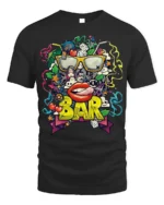 Retro Pop Art BAR Graphic T-Shirt for Adults - black t-shirt on white background