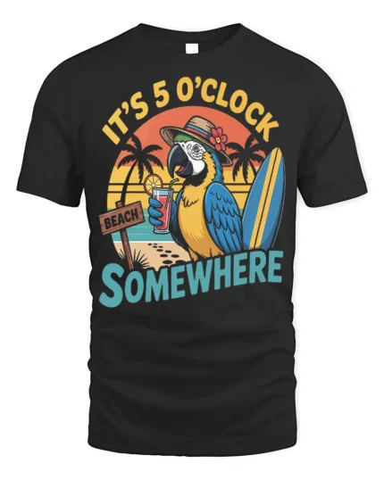 It’s 5 O’Clock Somewhere Beach T-Shirt - black t-shirt on white background
