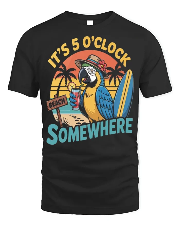 It’s 5 O’Clock Somewhere Beach T-Shirt - black t-shirt on white background